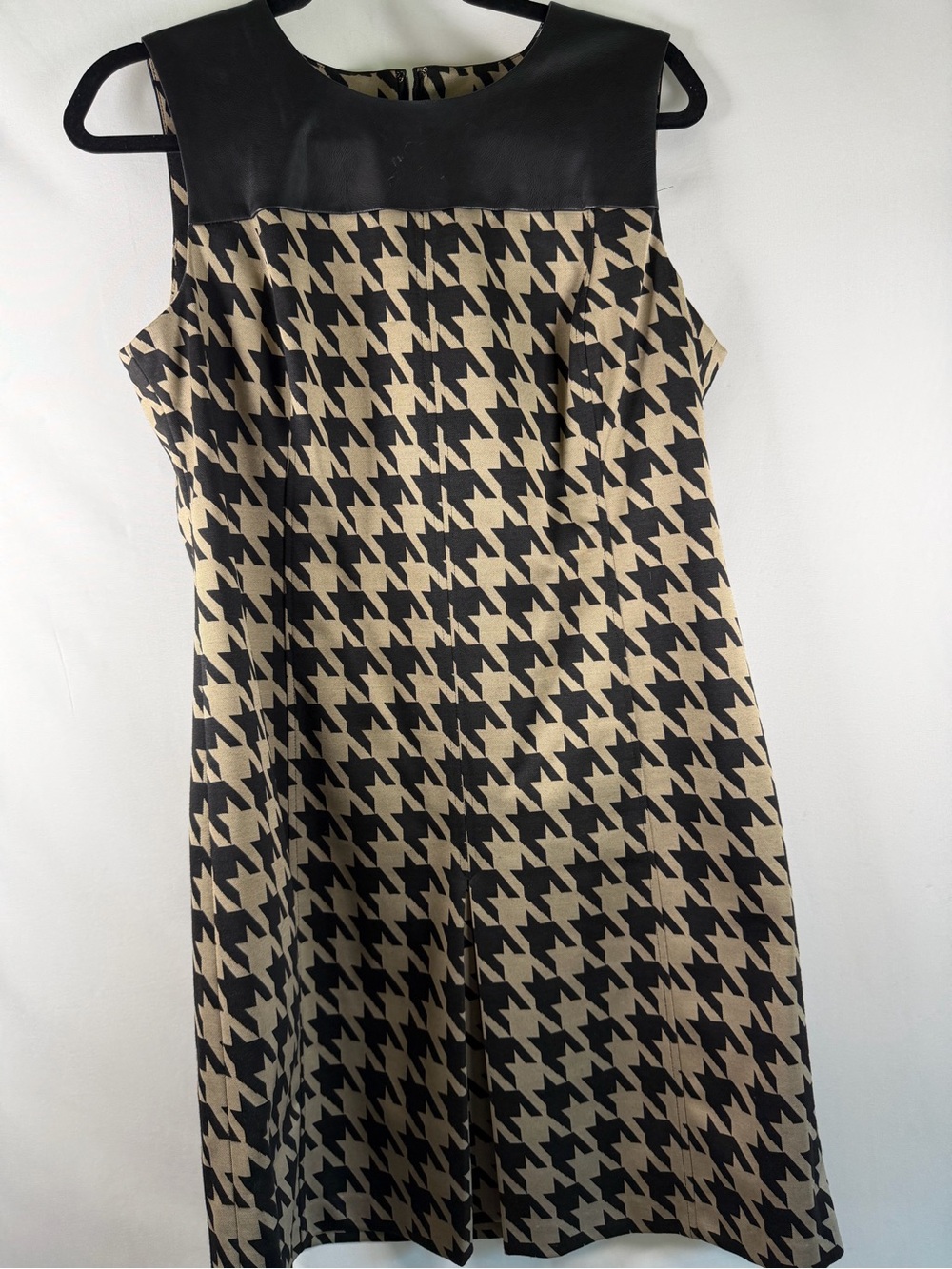 Tommy Hilfiger Houndstooth Shift Dress | Faux Leather Trim | Size 12